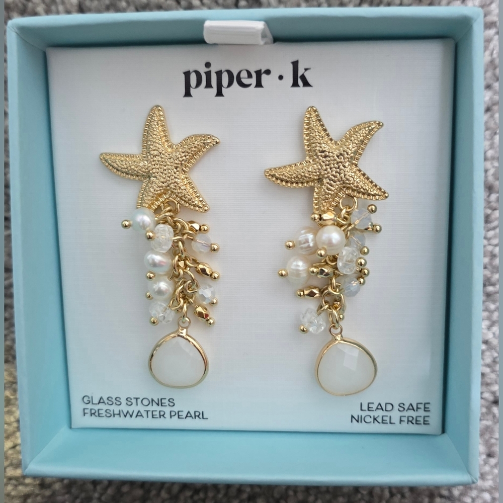 Piper K Glass Stone Freshwater Pearl Earrings